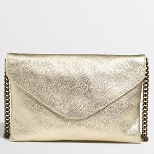 J.CREW PEBBLED GOLD LEATHER BRASS CHAIN Clutch